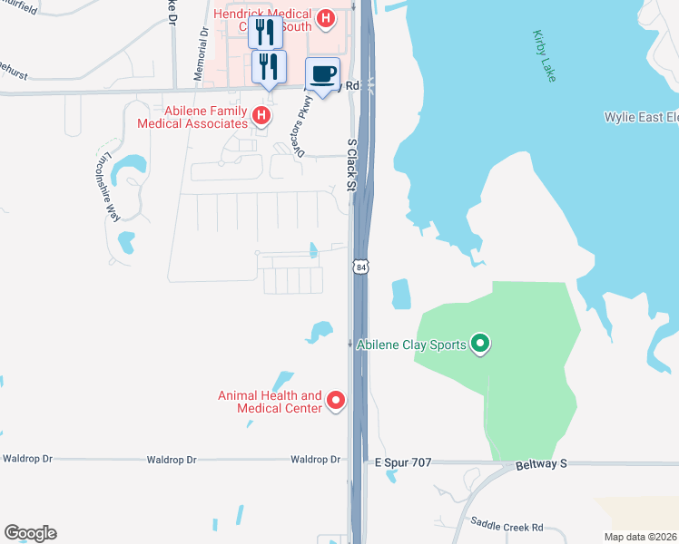 map of restaurants, bars, coffee shops, grocery stores, and more near 1701 Denali Drive in Abilene