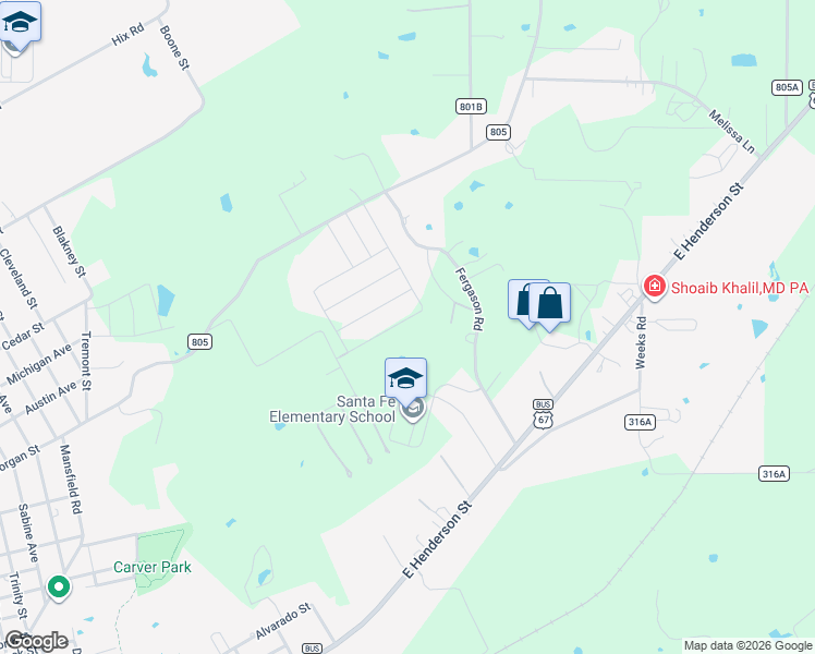 map of restaurants, bars, coffee shops, grocery stores, and more near 401 Fergason Road in Cleburne