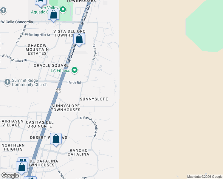 map of restaurants, bars, coffee shops, grocery stores, and more near 8735 North Glenhurst Place in Oro Valley