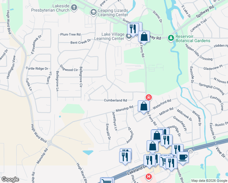 map of restaurants, bars, coffee shops, grocery stores, and more near 106 Cumberland Court in Brandon