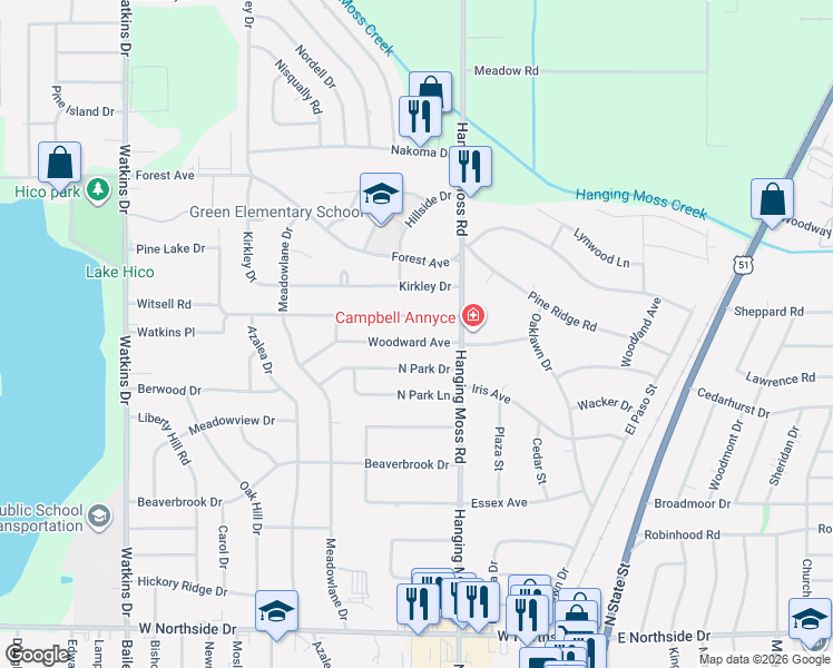 map of restaurants, bars, coffee shops, grocery stores, and more near 532 Woodward Avenue in Jackson