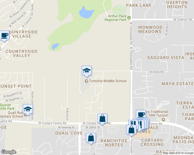 map of restaurants, bars, coffee shops, grocery stores, and more near 4061 West Norwood Street in Tucson