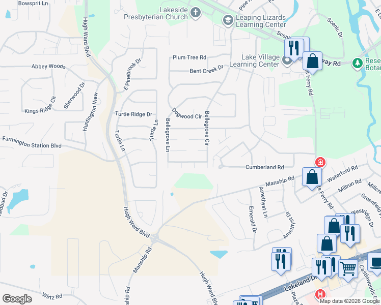 map of restaurants, bars, coffee shops, grocery stores, and more near 107 Wildwood Court in Brandon