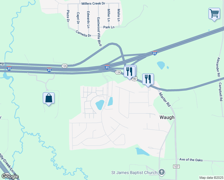 map of restaurants, bars, coffee shops, grocery stores, and more near 74 Shell Stone Ct in Pike Road
