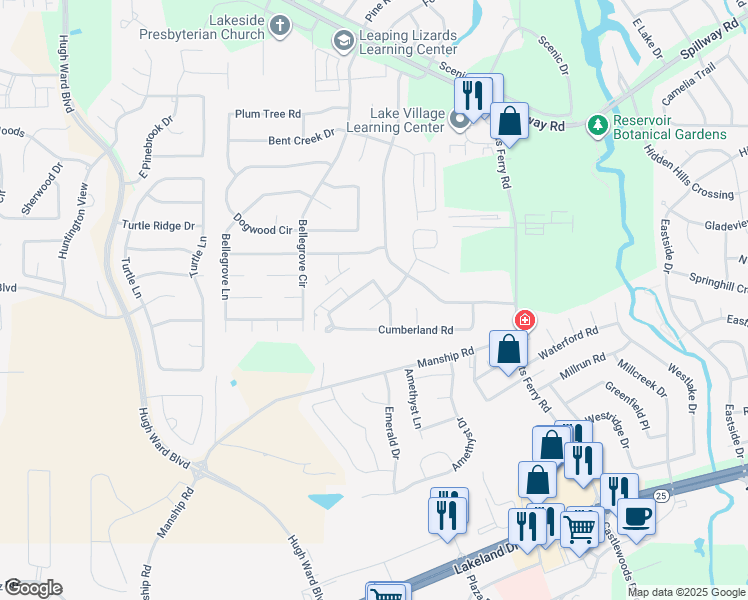 map of restaurants, bars, coffee shops, grocery stores, and more near 300 Bent Creek Circle in Brandon