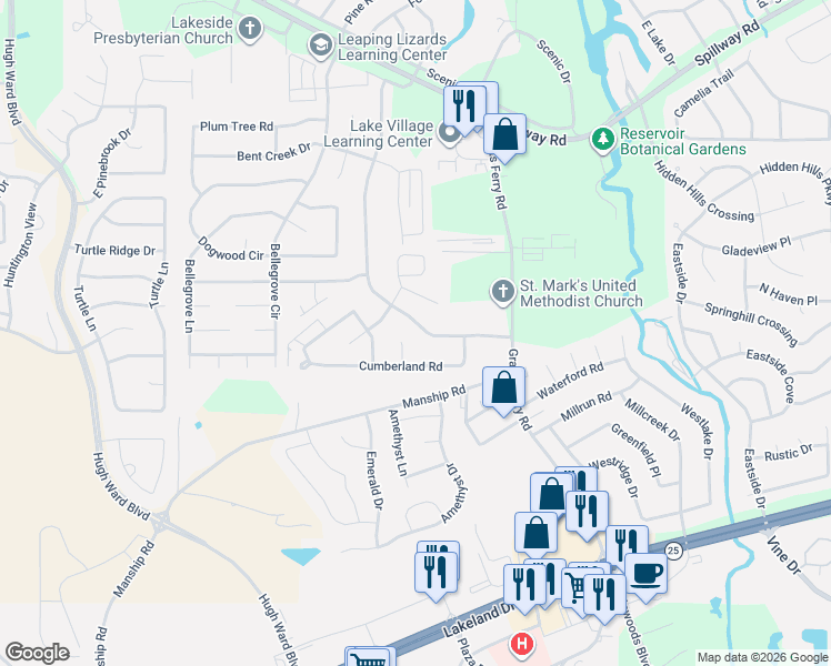 map of restaurants, bars, coffee shops, grocery stores, and more near 411 Shenandoah Road North in Brandon