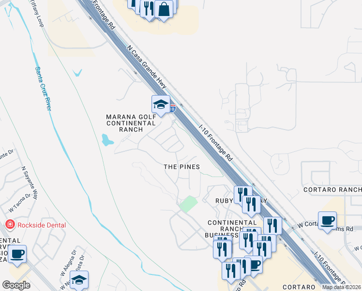 map of restaurants, bars, coffee shops, grocery stores, and more near 6258 West Yew Pine Way in Tucson