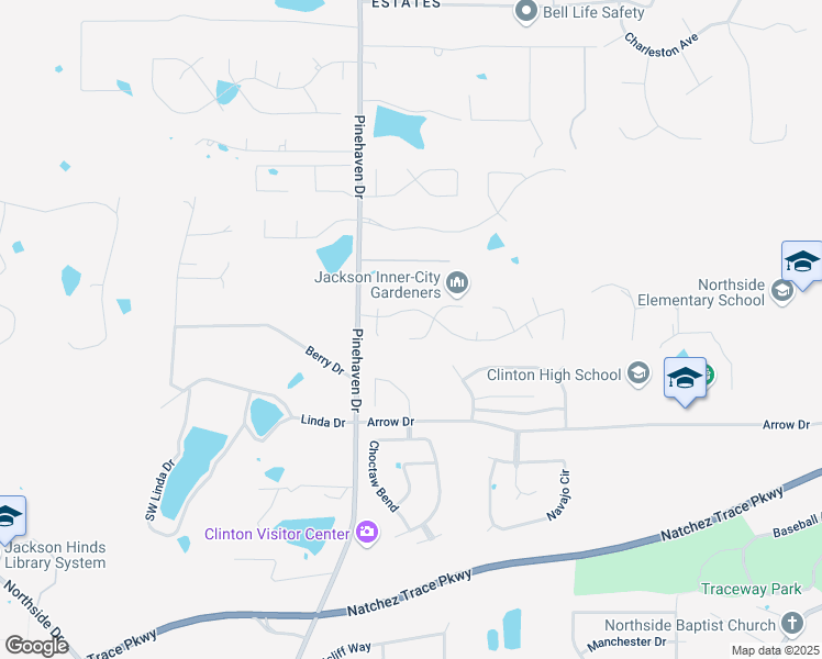 map of restaurants, bars, coffee shops, grocery stores, and more near 104 Brook Glade in Clinton