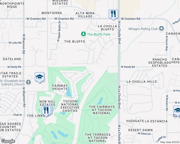 map of restaurants, bars, coffee shops, grocery stores, and more near 8800 North Arnold Palmer Drive in Tucson