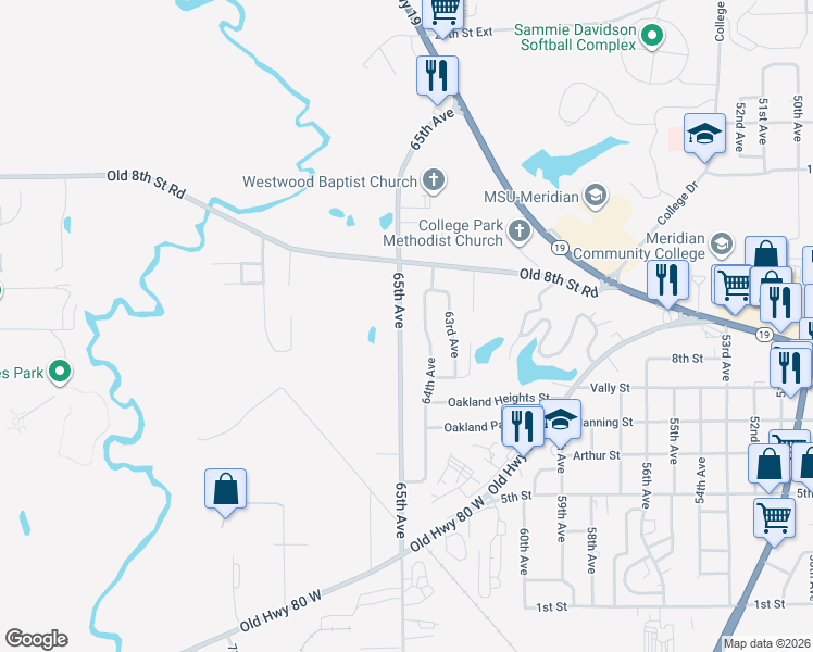 map of restaurants, bars, coffee shops, grocery stores, and more near 812 65th Avenue in Meridian