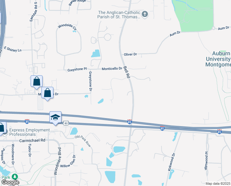 map of restaurants, bars, coffee shops, grocery stores, and more near 6176 Henley Way in Montgomery