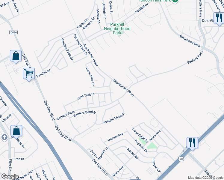 map of restaurants, bars, coffee shops, grocery stores, and more near 2150 Sugar Pine Way in Las Cruces