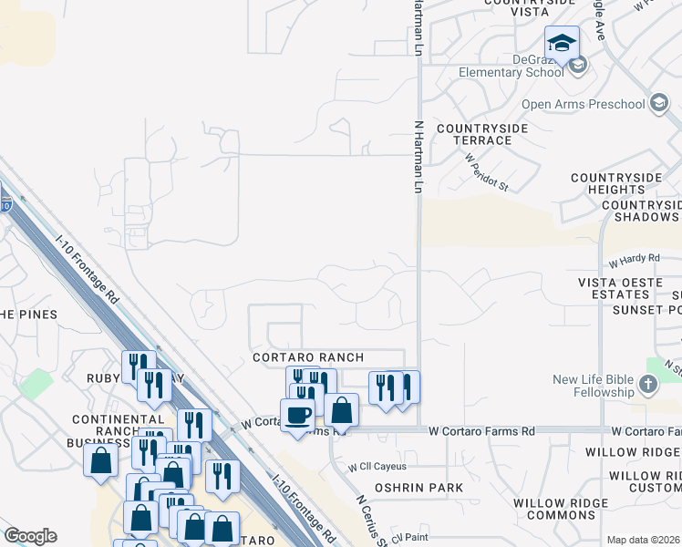 map of restaurants, bars, coffee shops, grocery stores, and more near 5610 Shady Grove Drive in Tucson