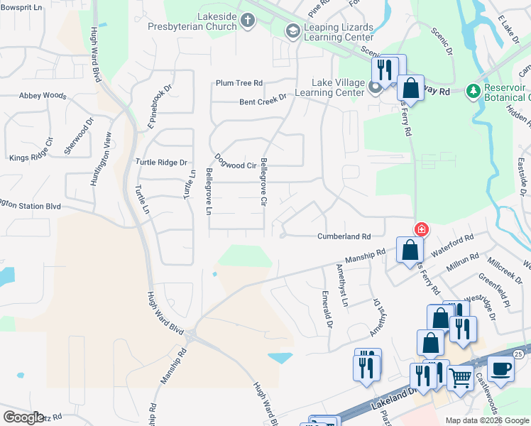 map of restaurants, bars, coffee shops, grocery stores, and more near 123 Bellegrove Cir in Brandon