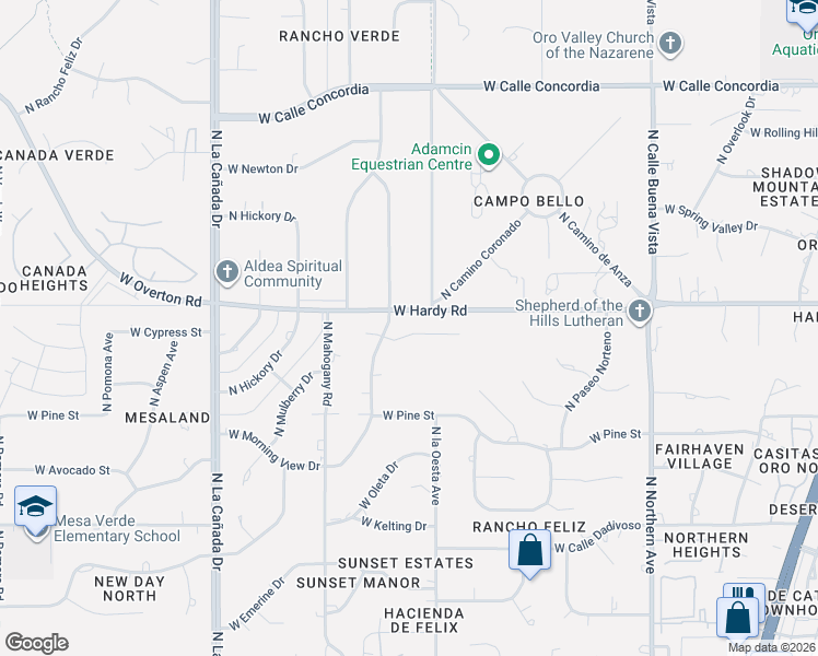 map of restaurants, bars, coffee shops, grocery stores, and more near 1036 West Plaza Camillia in Tucson