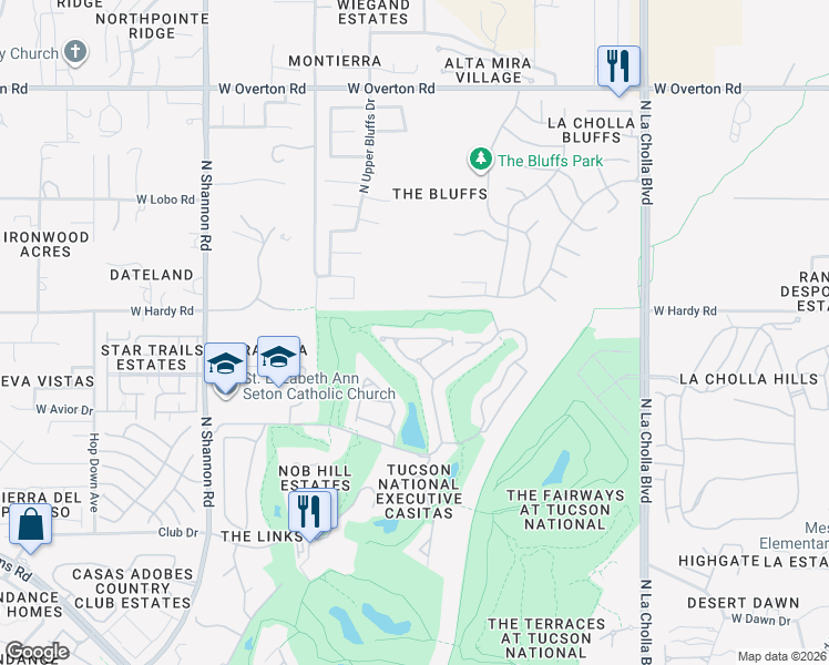 map of restaurants, bars, coffee shops, grocery stores, and more near 2480 West Tom Watson Drive in Tucson