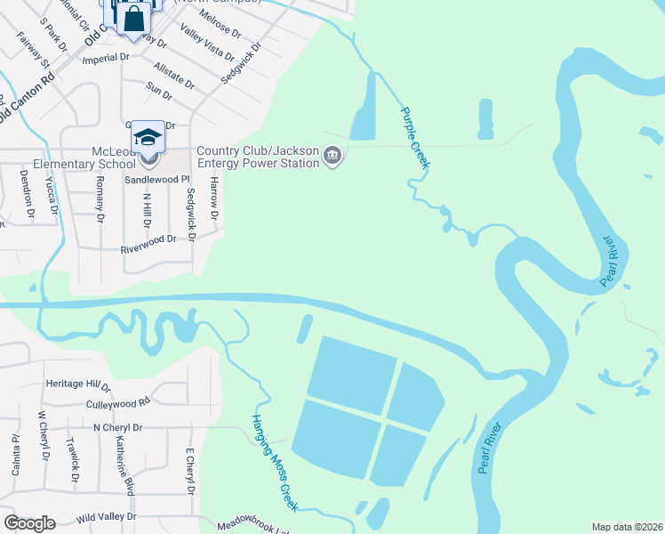map of restaurants, bars, coffee shops, grocery stores, and more near 1745 Riverwood Drive in Jackson