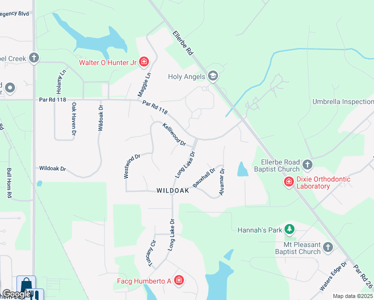 map of restaurants, bars, coffee shops, grocery stores, and more near 2626 Long Lake Drive in Shreveport