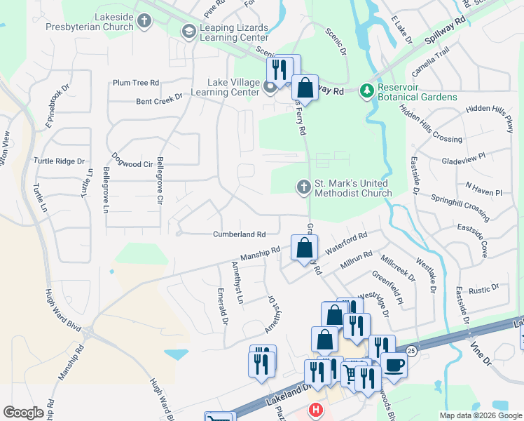 map of restaurants, bars, coffee shops, grocery stores, and more near 411 Shenandoah Road North in Brandon