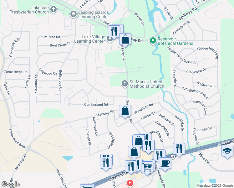 map of restaurants, bars, coffee shops, grocery stores, and more near 503 Shenandoah Road North in Brandon