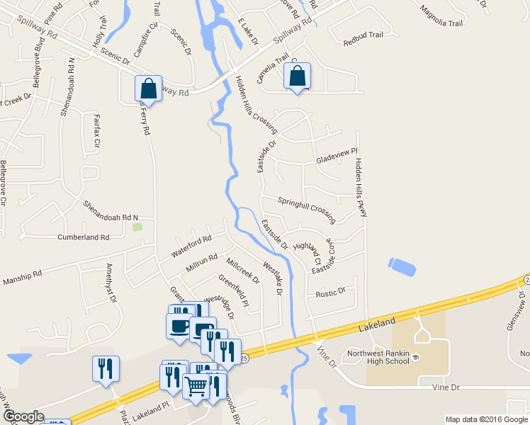 map of restaurants, bars, coffee shops, grocery stores, and more near 207 Eastside Lane in Brandon