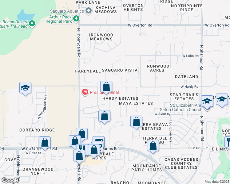 map of restaurants, bars, coffee shops, grocery stores, and more near 8763 North Ash Grove Court in Tucson