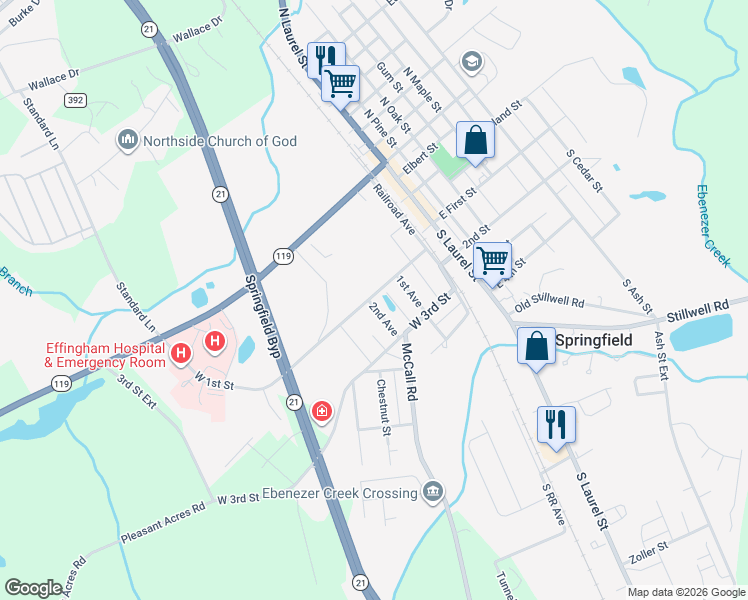 map of restaurants, bars, coffee shops, grocery stores, and more near 103 2nd Avenue in Springfield