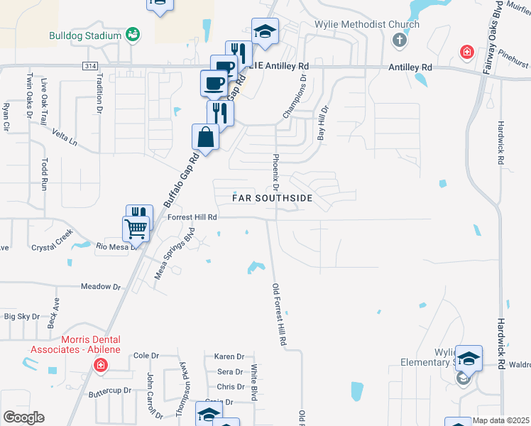 map of restaurants, bars, coffee shops, grocery stores, and more near 3 Mission Hills in Abilene
