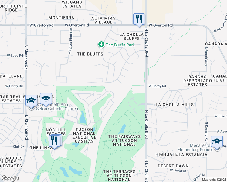 map of restaurants, bars, coffee shops, grocery stores, and more near 8809 North Arnold Palmer Drive in Tucson