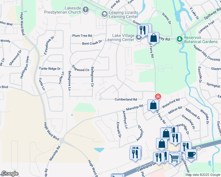 map of restaurants, bars, coffee shops, grocery stores, and more near 300 Bent Creek Circle in Brandon
