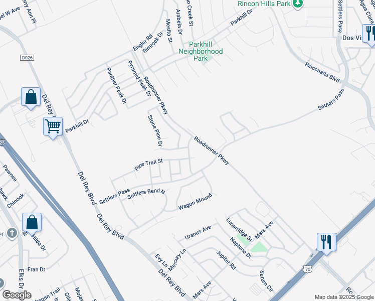 map of restaurants, bars, coffee shops, grocery stores, and more near 2150 Sugar Pine Way in Las Cruces