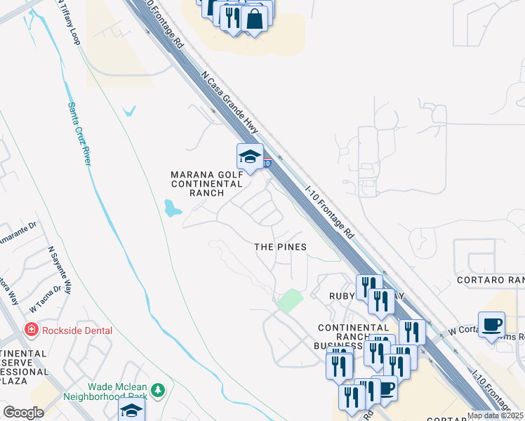 map of restaurants, bars, coffee shops, grocery stores, and more near 8732 North Mugho Pine Trail in Tucson
