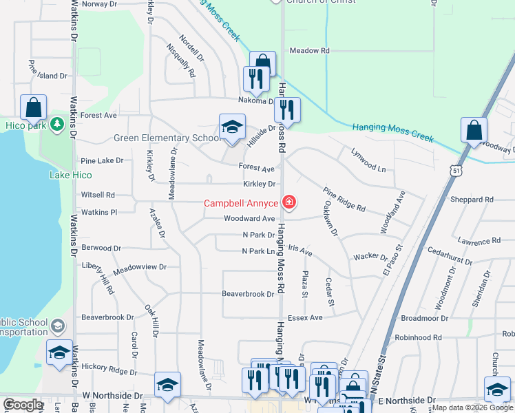 map of restaurants, bars, coffee shops, grocery stores, and more near 532 Woodward Avenue in Jackson