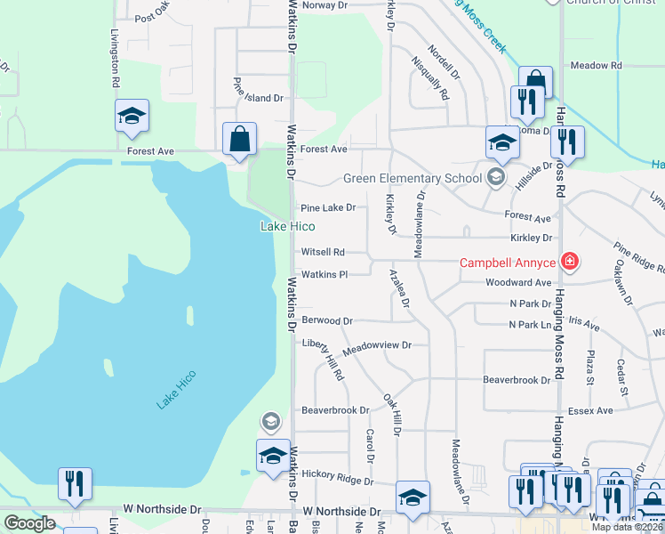 map of restaurants, bars, coffee shops, grocery stores, and more near 934 Watkins Place in Jackson