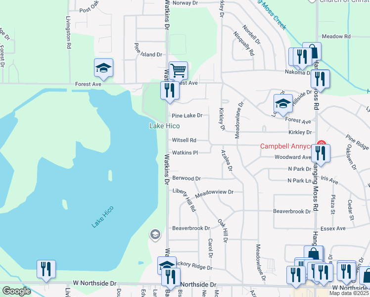 map of restaurants, bars, coffee shops, grocery stores, and more near 934 Watkins Place in Jackson