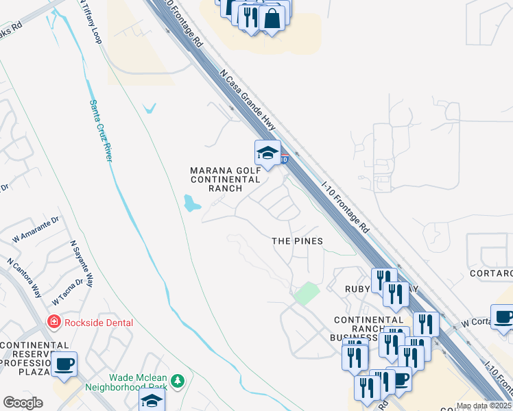 map of restaurants, bars, coffee shops, grocery stores, and more near 6421 West Yew Pine Way in Tucson
