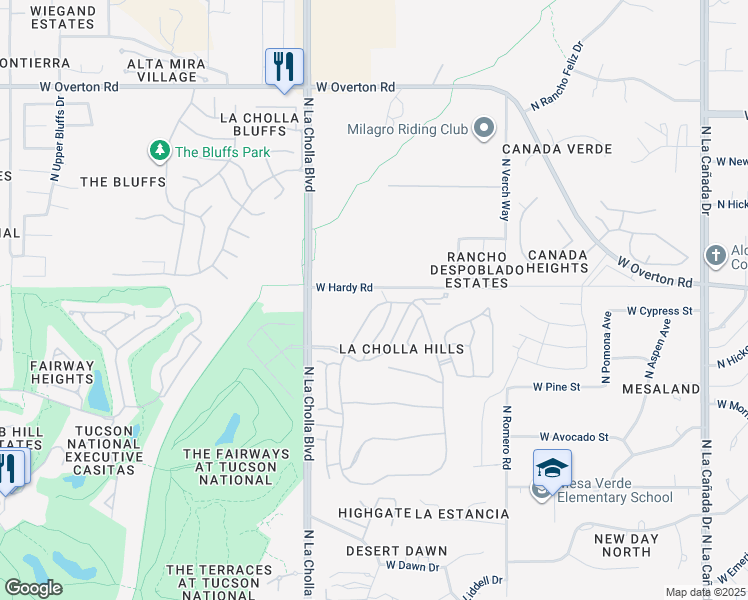 map of restaurants, bars, coffee shops, grocery stores, and more near 8788 N Coral Ridge Loop in Tucson