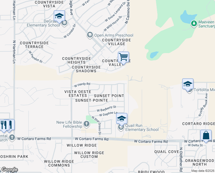 map of restaurants, bars, coffee shops, grocery stores, and more near 4751 West Hardy Road in Tucson