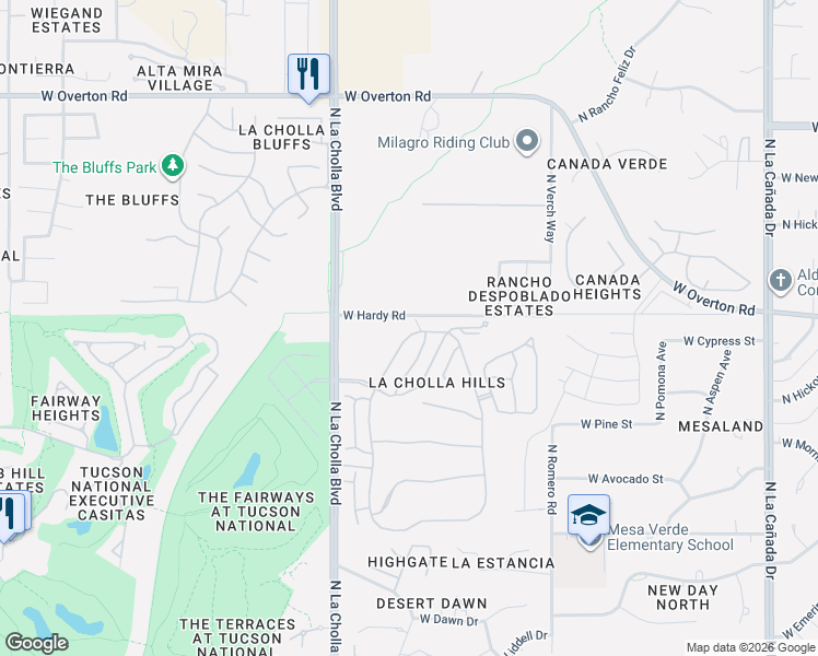 map of restaurants, bars, coffee shops, grocery stores, and more near 8786 North Coral Ridge Loop in Tucson