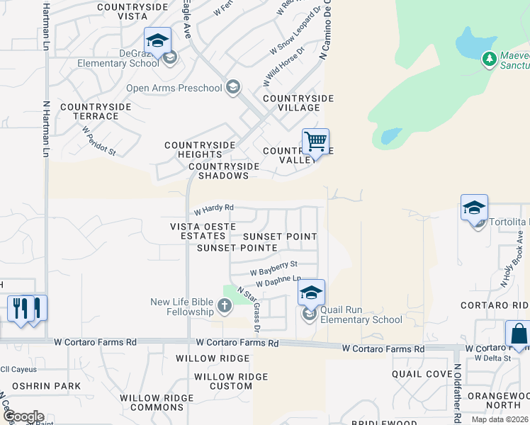 map of restaurants, bars, coffee shops, grocery stores, and more near 4809 West Candleberry Way in Tucson