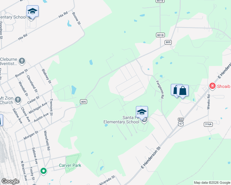 map of restaurants, bars, coffee shops, grocery stores, and more near 625 Gardega Road in Cleburne