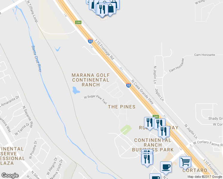 map of restaurants, bars, coffee shops, grocery stores, and more near 8753 North Mugho Pine Trail in Tucson