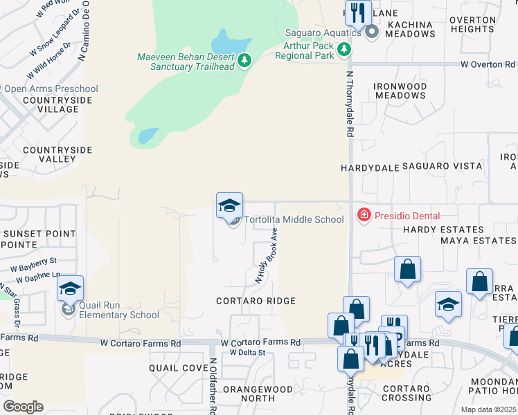 map of restaurants, bars, coffee shops, grocery stores, and more near 4061 West Norwood Street in Tucson