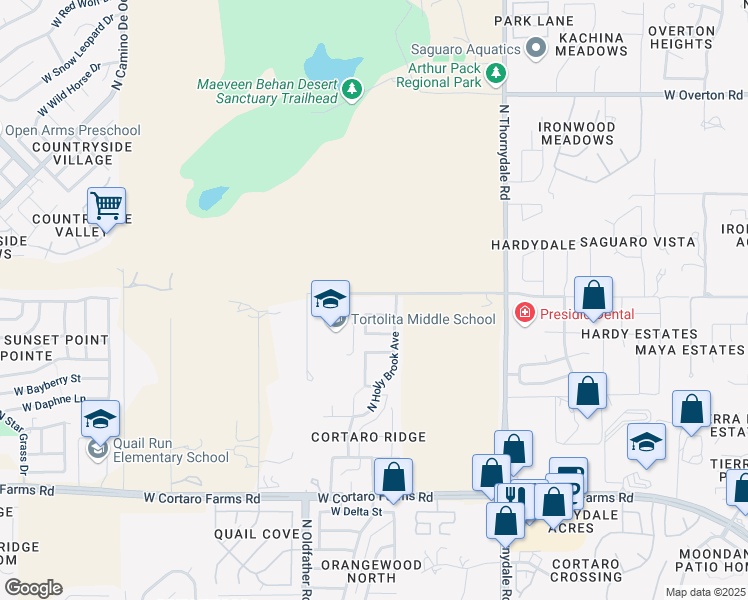map of restaurants, bars, coffee shops, grocery stores, and more near 4061 West Norwood Street in Tucson