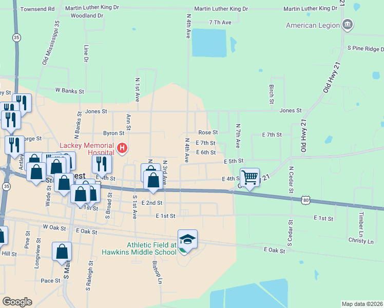 map of restaurants, bars, coffee shops, grocery stores, and more near 1018 East 5th Street in Forest
