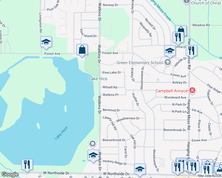 map of restaurants, bars, coffee shops, grocery stores, and more near 934 Watkins Place in Jackson