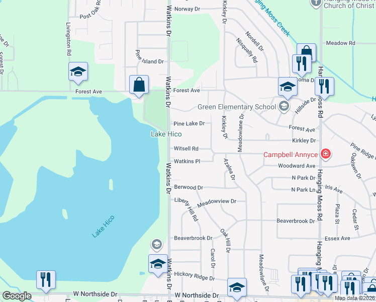 map of restaurants, bars, coffee shops, grocery stores, and more near 934 Watkins Place in Jackson