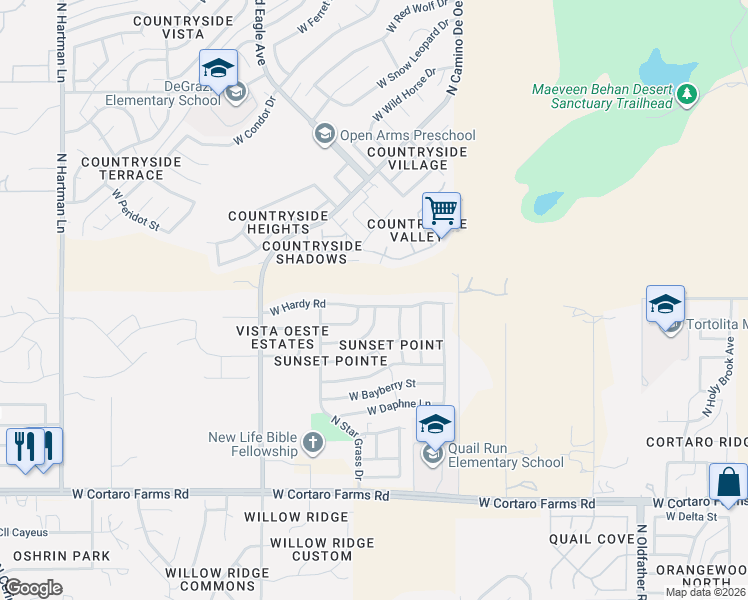 map of restaurants, bars, coffee shops, grocery stores, and more near 4800 West Hardy Road in Tucson