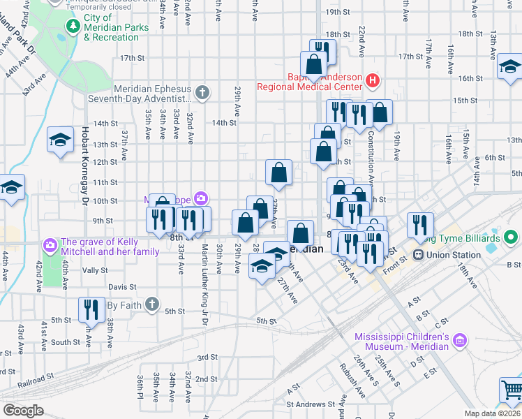 map of restaurants, bars, coffee shops, grocery stores, and more near 2702 10th Street in Meridian