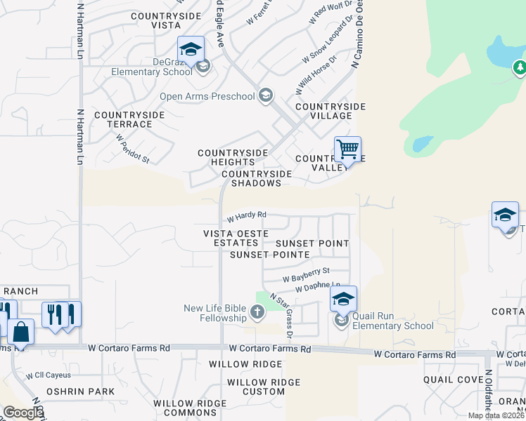 map of restaurants, bars, coffee shops, grocery stores, and more near 4884 West Hardy Road in Tucson